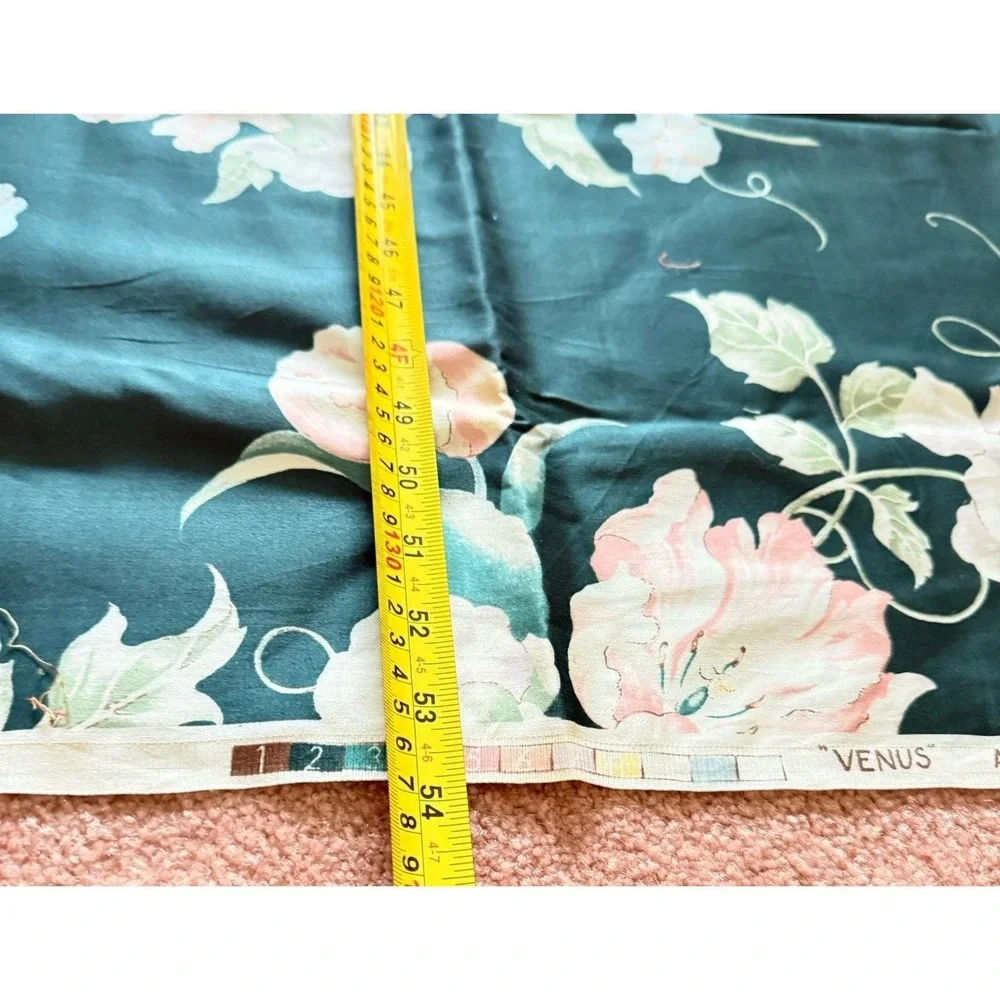 Vintage Schumacher Venus Floral Fabric Panel Pink Roses Dark Teal Cottagecore - Picture 7 of 14